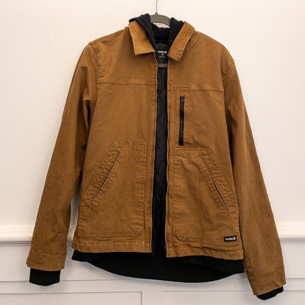 Hurley Canvas Workwear Jacket with Hooded Lining Men's Size M Brown Coat - Picture 3 of 7